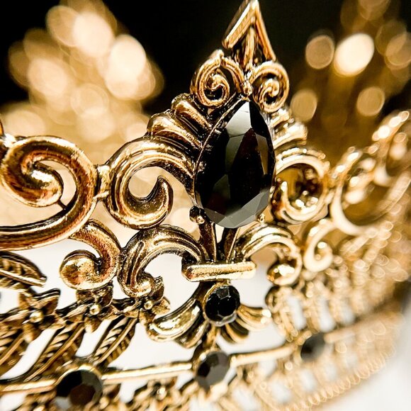 Vintage Lion King Crown, Black Crystal Crown for Groom, Prom Crown, Gold Crown - Picture 9 of 9